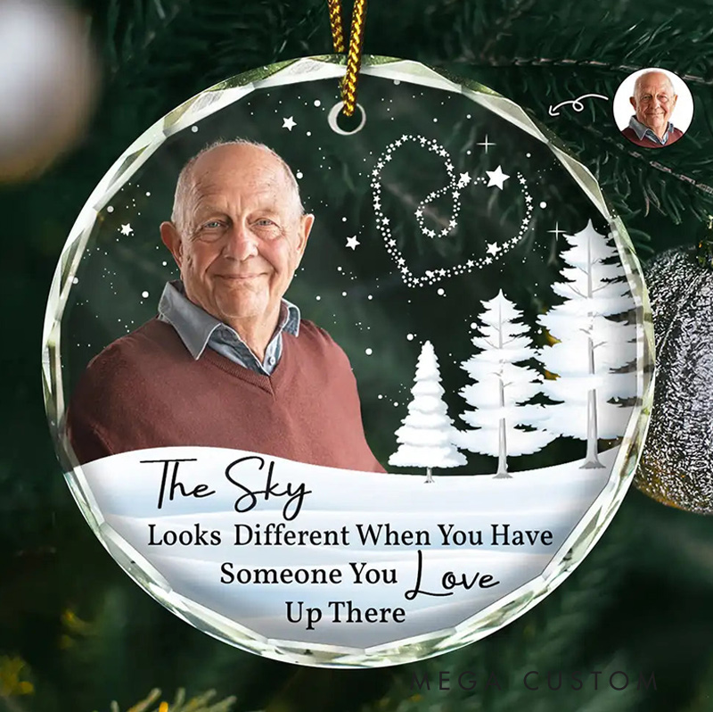 Personalized Memorial Photo Ornament The Sky Looks Different Memorial Family Circle Glass Ornament Sympathy Gift