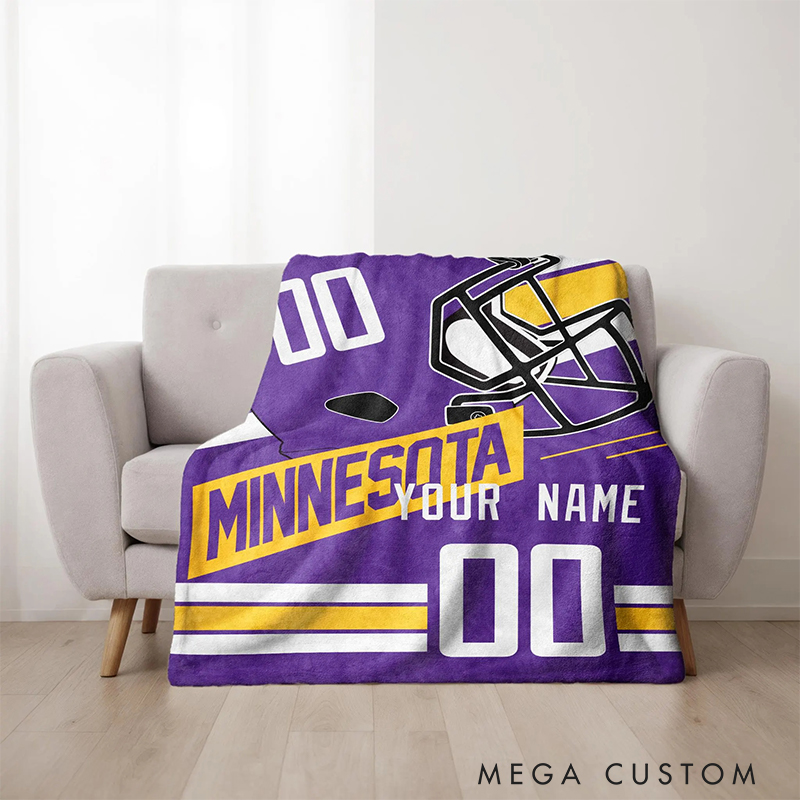 Personalized Football Helmet Blanket Custom Name and Team Design 
