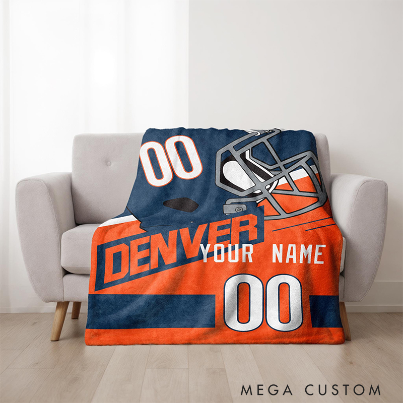 Personalized Game Day Blanket Unique Football Helmet and Number Graphic  