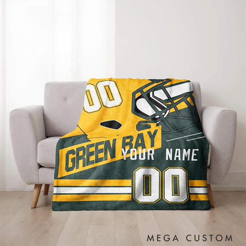 Personalized Football Blanket with Iconic Helmet and Custom Details  