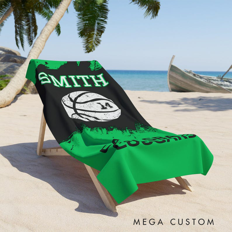 Personalized Basketball Beach Towel with Custom Name Number Team Name and Bold Design Perfect for Fans and Players