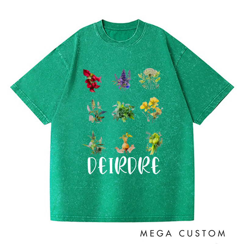 Personalized Women's Reproductive Health Herbs Washed T-Shirts Plant Lover Tee Shirt Gardening Shirt for Gardener Gift