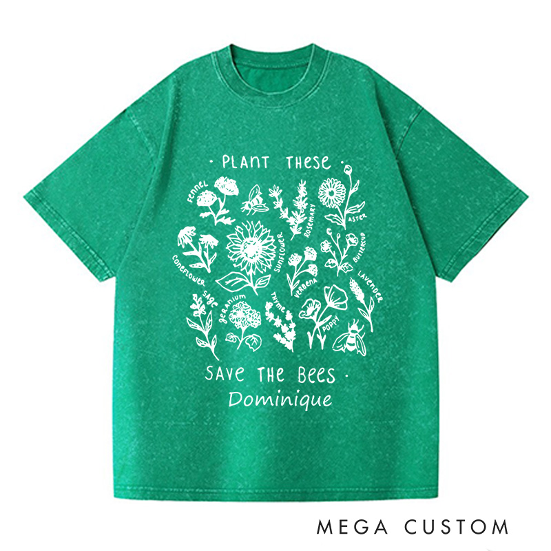Personalized Plant These Save the Bees Washed T-Shirts Bee Lover Shirt Graphic Tee Honey Bee Shirt Gardening Lover Shirt