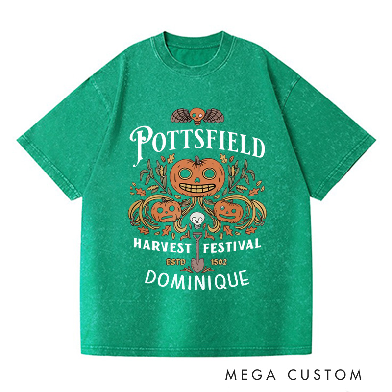 Personalized Pottsfield Harvest Festival Washed T-Shirts Autumn Harvest Shirt Vegetables Fall T-shirt Skeleton Festival Tee Gardening Lover Gift