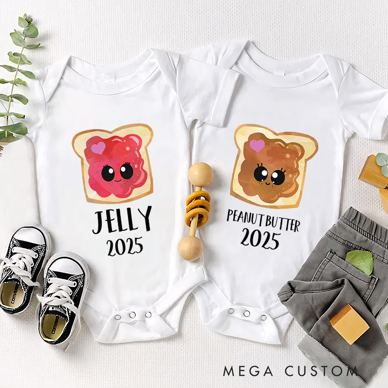 Personalized Peanut Butter and Jelly Baby Twin Onesie Funny Baby Gift