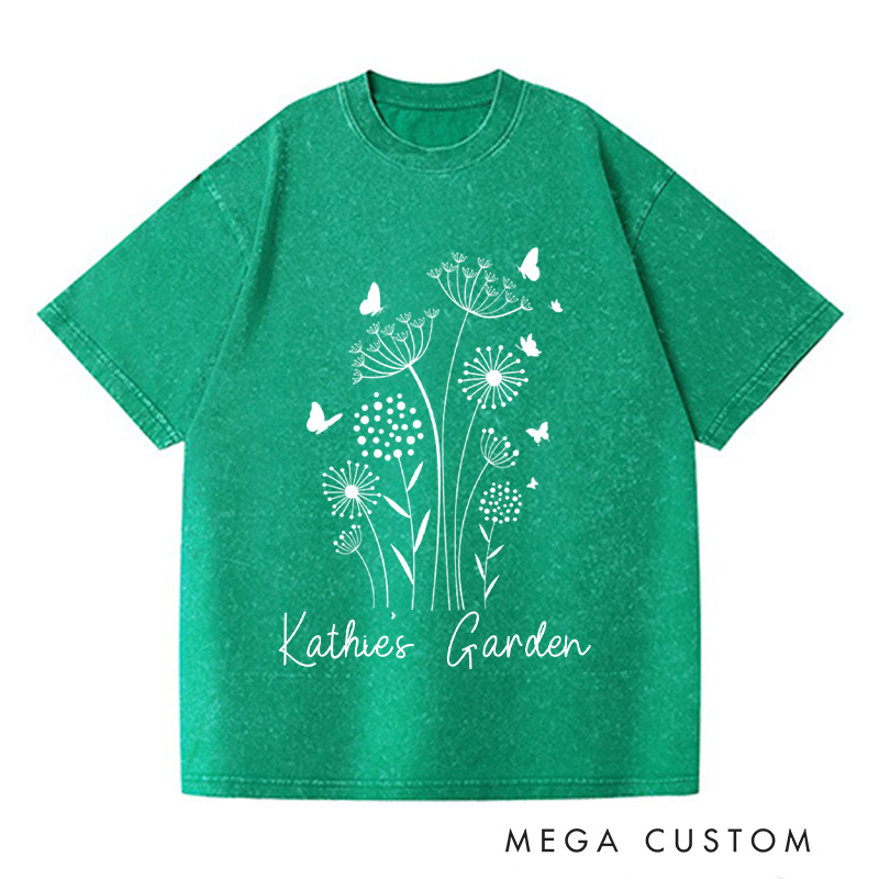Personalized Wild Flowers Washed T-Shirts Garden Shirt Floral Shirt Botanical Shirt Nature Lover Tee Gift For Garden Lovers