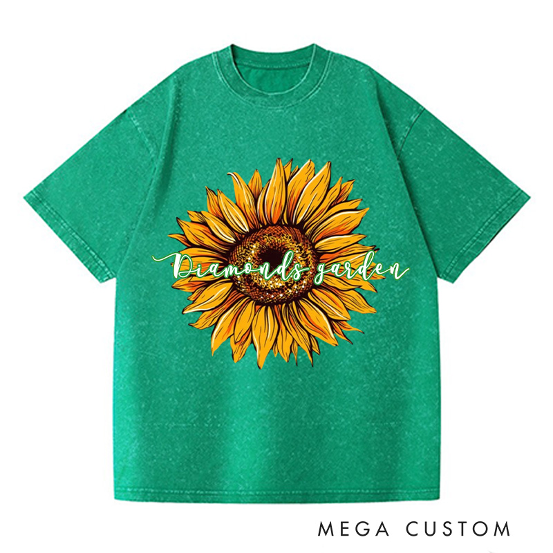 Personalized Sunflower Washed T-Shirts Flower Print Shirt Women Garden Shirt Funny Sunflower Shirt Floral Shirt Plant Sunflower Shirt