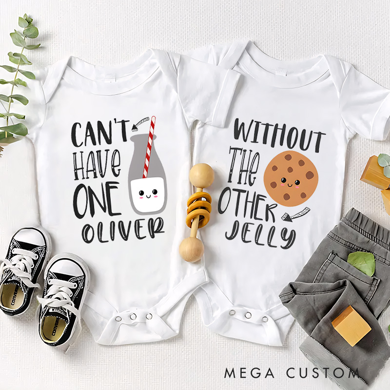 Personalized Without the Other Cookie Milk Graphic Twin Bond Baby Onesie