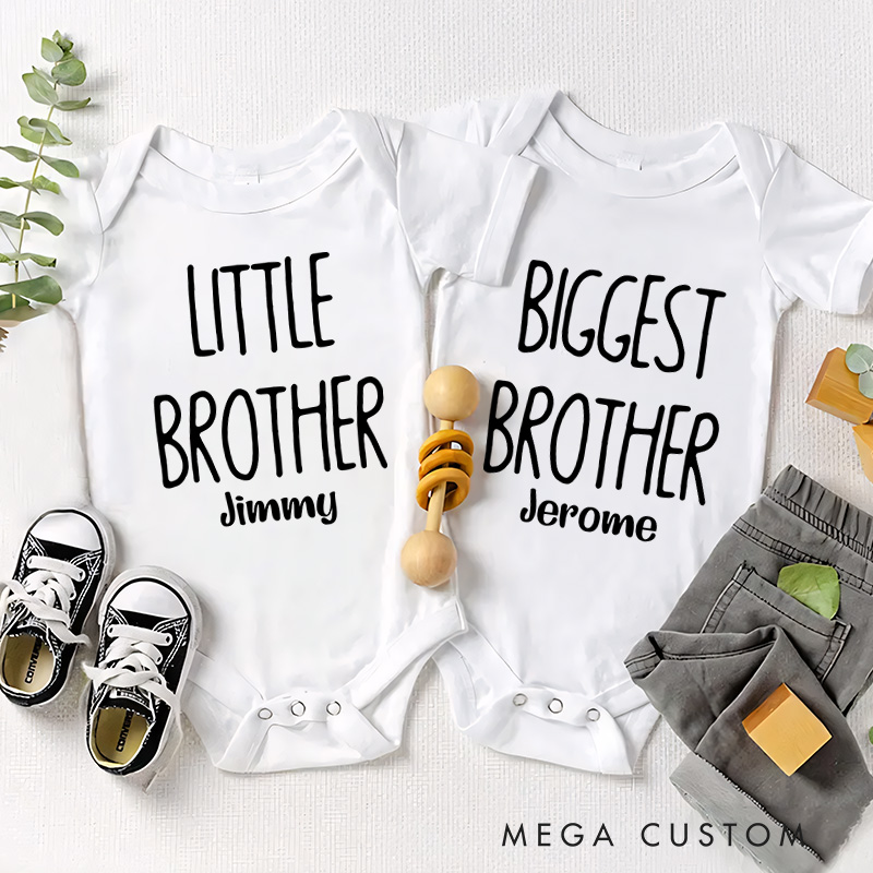 Personalized Little Brother Big Brother Biggest Brother Adorable Sibling Role Triplets Baby Onesie