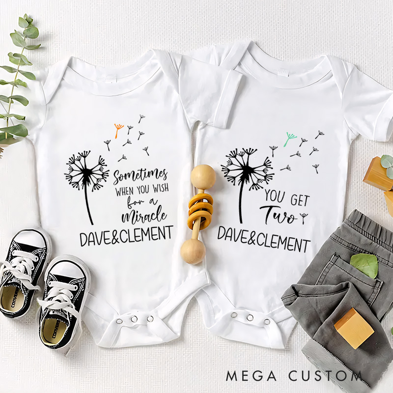 Personalized Sometimes When You Wish for a Miracle You Get Two Heartfelt Twin Baby Onesie