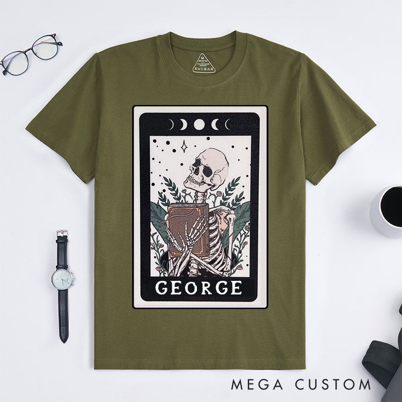 Personalized Tarot Lovers Classic T-Shirts  The Reader Skeleton Black Tarot Card  T-shirts Gift for Reader 