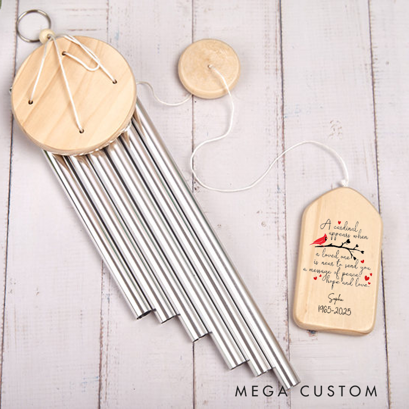 Personalized Memorial Wind Chimes for Outside Sympathy Cardinal Wind Chimes for Loss of Loved One Condolences Gifts 33.46 Inch/25.6Inch