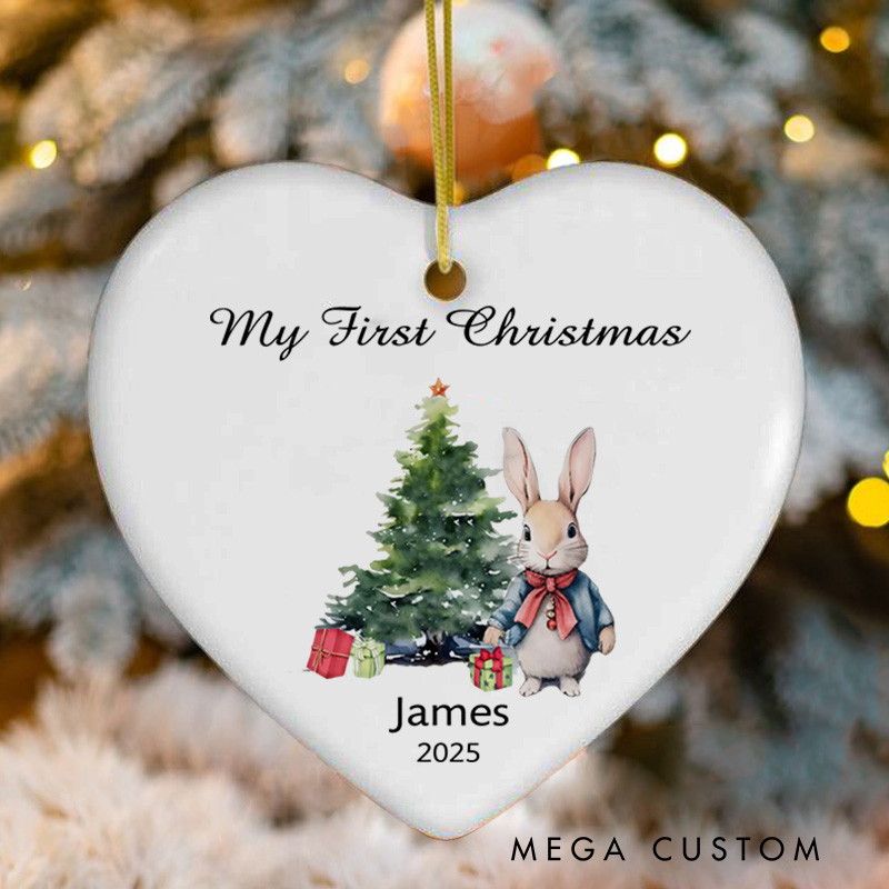 Personalized My First Christmas Bunny and Tree Illustration Baby Christmas Ornament New Baby Gift