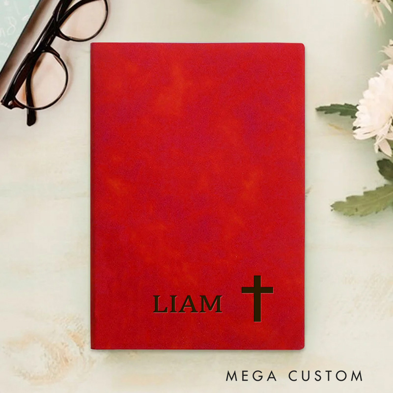 Personalized Cross Prayer Journal Leather A5 Notebook with Name Religious Bible Verse Journal Religious Gift for Priest Christian Gift Graduation Gift