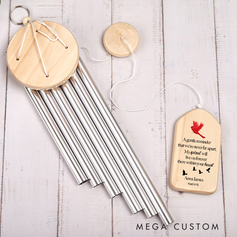 Personalized Wind Chime Gentle Reminder Cardinal Memorial Wind Chime Sympathy Gifts for Loss of Mother Father in Memory of A Loved One Chimes 