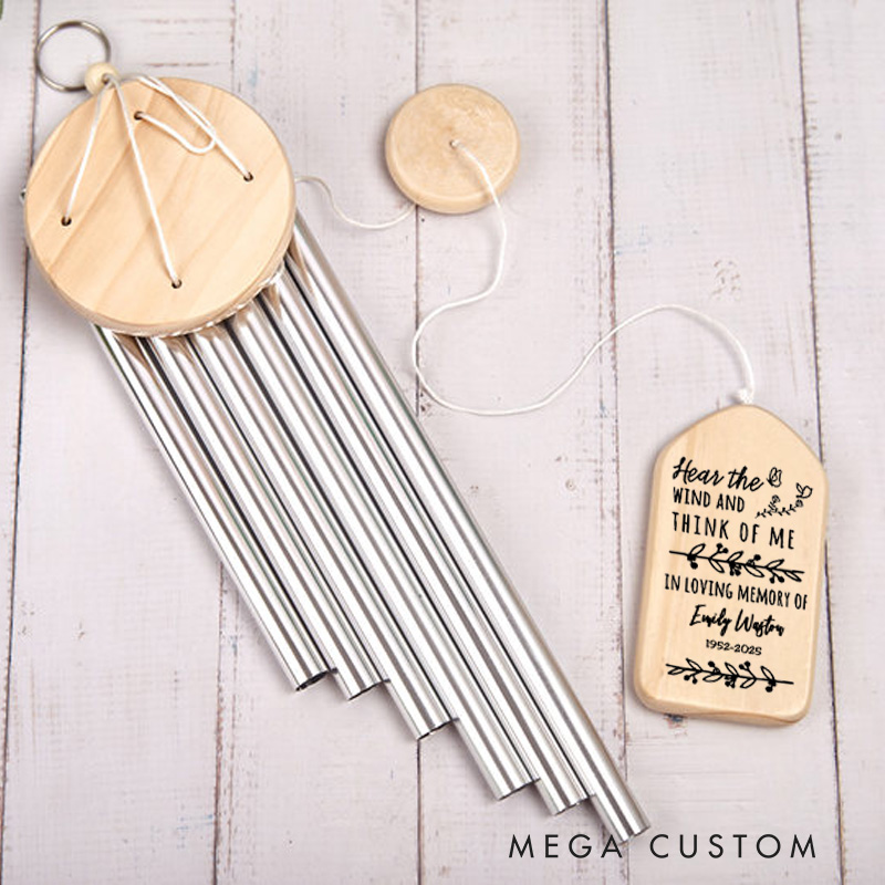 Personalized Memorial Wind Chime Hear the Wind and Think of Me Sympathy Chime Custom Memorial Gift Loss of Parents Loved One Wind Chimes