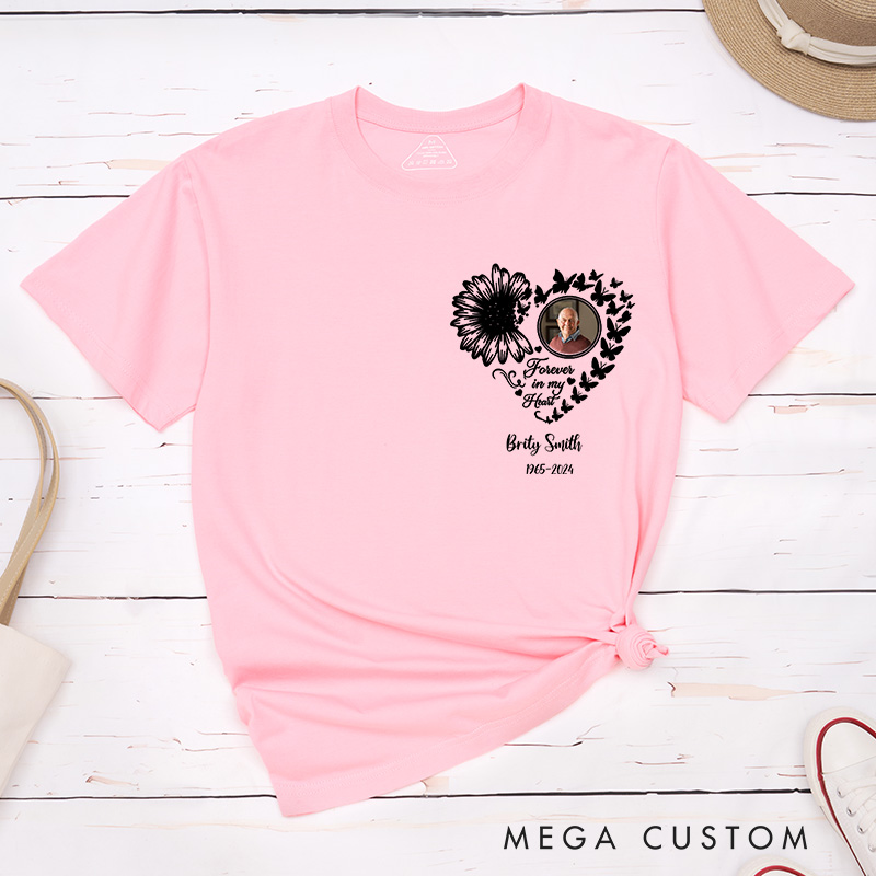 Personalized Photo Shirt Forever in My Heart Memorial T-Shirt For Loss of A Loved One Condolence Gift