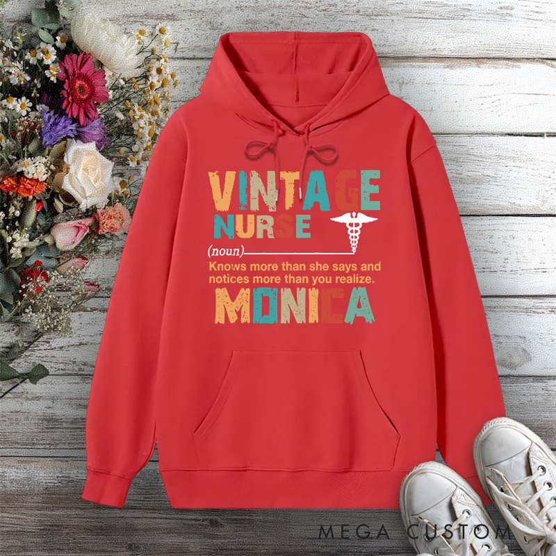 Personalized Hoodies for Nurse Vintage Nurse Wisdom in Every Stitch Design Hoodies