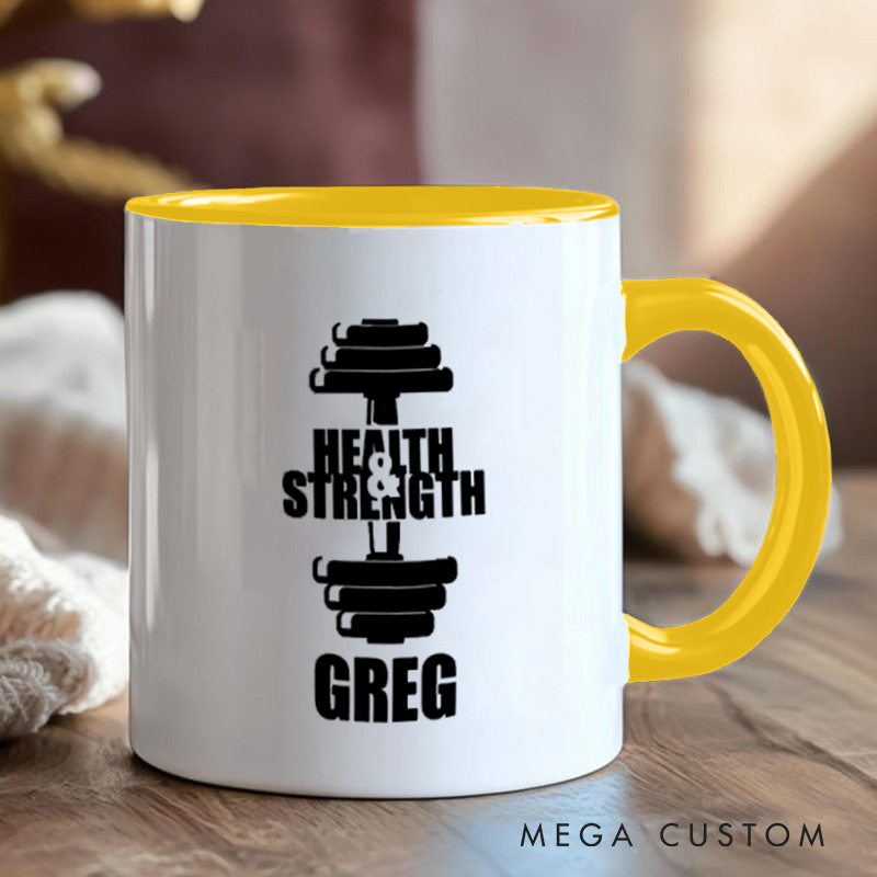 Personalized Fitness Mug with Health Strength Gift Motivational Coffee Cup for Fitness Enthusiasts Bodybuilders and Gym Lovers