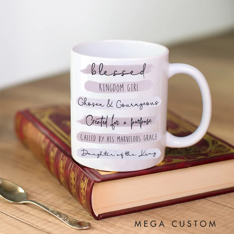 Personalized Daughter of the King Ceramic Mug with Custom Name Scripture Word Printed Mugs Christian Gifts Religious Gifts for Women and Girls