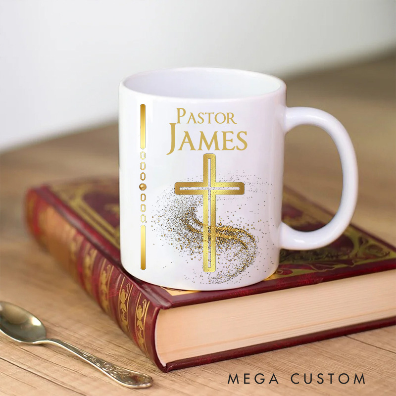 Personalized Cross Ceramic Mug Gift for Pastor Clergy Preacher & Ministers Custom Coffee Cup with Name Pastor Appreciation Retirement Anniversary Gift