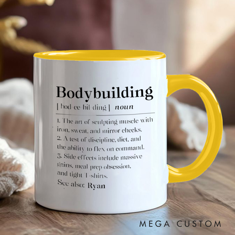 Personalized Fitness Mug with Bodybuilding Definition Gift Motivational Coffee Cup for Fitness Enthusiasts Bodybuilders and Gym Lovers