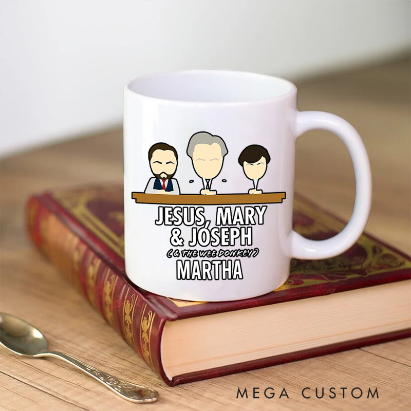 Personalized Jesus Mary Joseph & the Wee Donkey Ceramic Mug with Name Custom Coffee Cup Jesu Coffee Mug Jesus Gift Funny Christian Gift Religious Gift