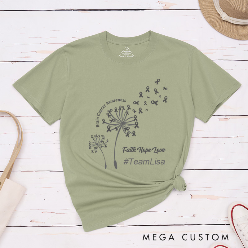 Personalized Brain Cancer Awareness Faith Hope Love Cancer Support T-Shirt