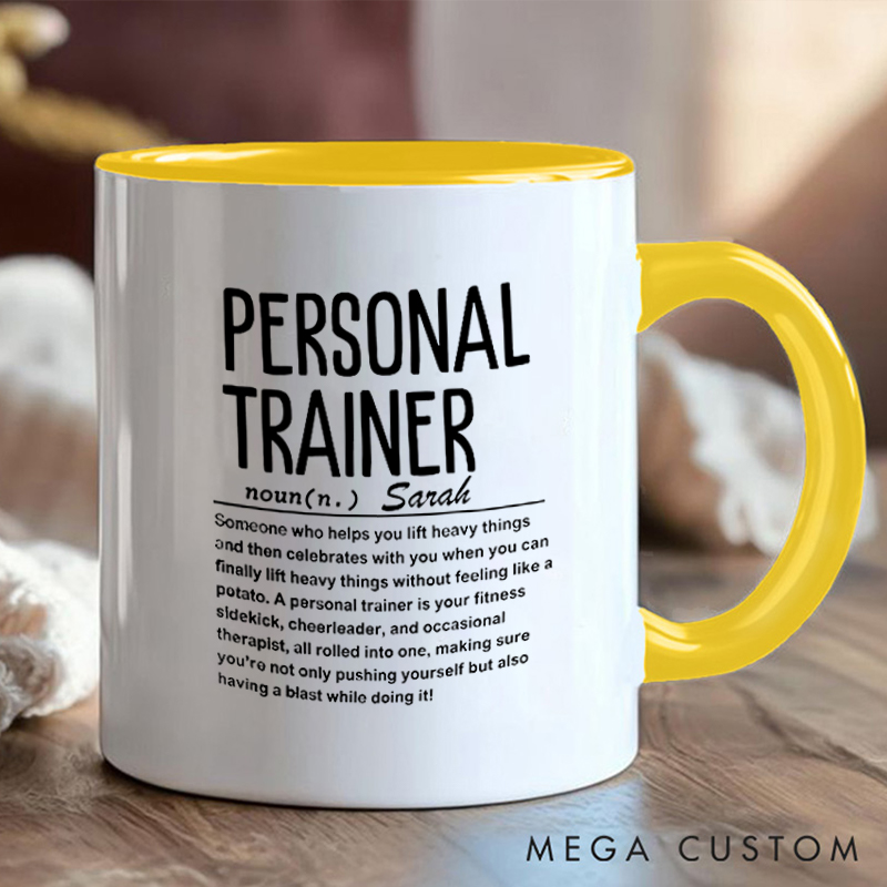 Personalized Trainer Definition Mug with Custom Name Gift Motivational Coffee Cup for Fitness Enthusiasts Bodybuilders and Gym Lovers