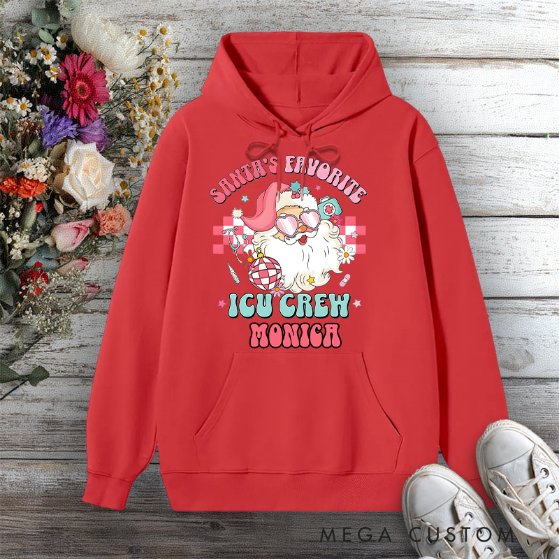 Personalized Hoodies for Nurse Santa's Favorite ICU Crew Design Hoodies International Nurse Day Gift