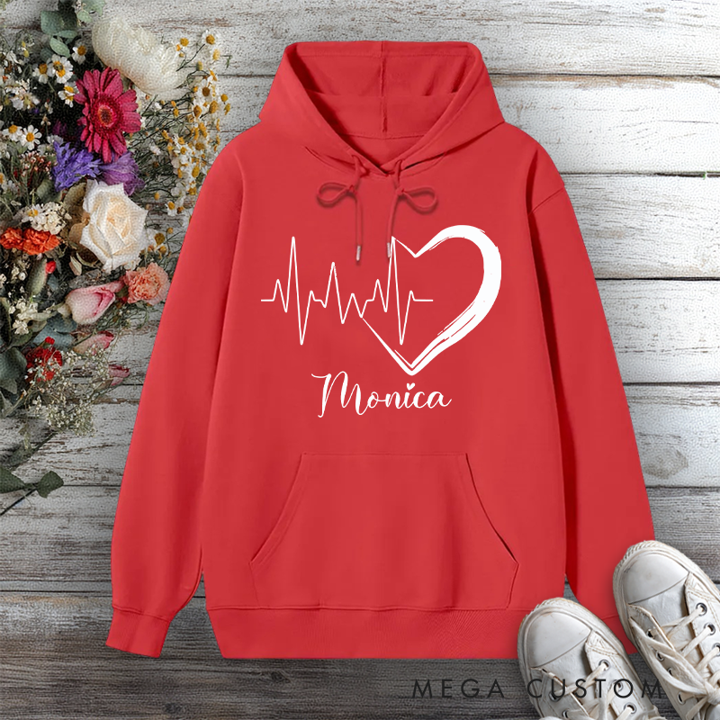 Personalized Hoodies for Nurse Heartbeat and Heart Symbol Design Hoodies International Nurse Day Gift