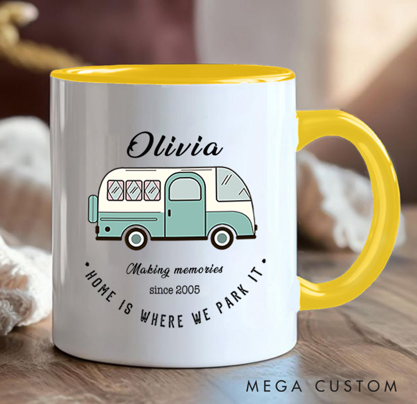 Personalized Camper Van Mug Mountain Adventurers Camping Hiking Mug Gift for Travel Outdoors Lovers