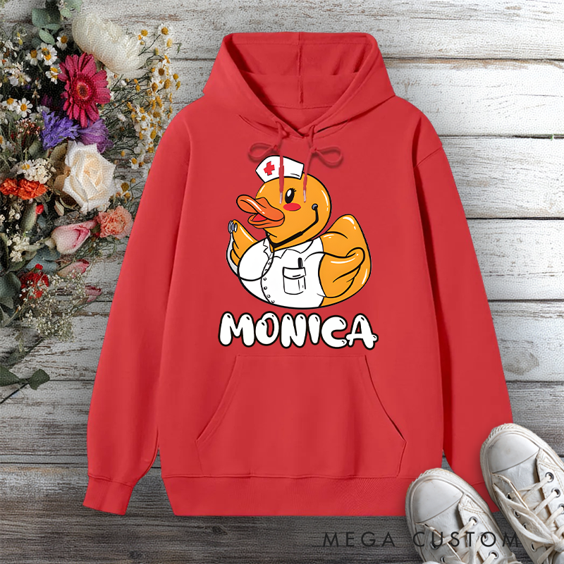 Personalized Hoodies for Nurse Duck Quirky and Caring Design Hoodies International Nurse Day Gift