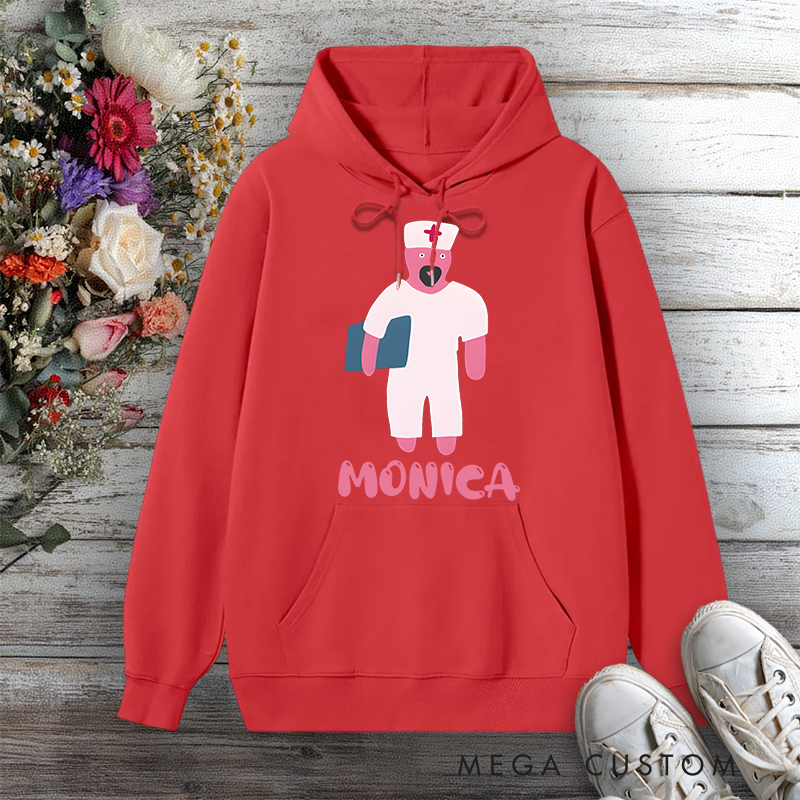 Personalized Hoodies for Nurse Pink Nurse Character Caring and Fun Design Hoodies International Nurse Day Gift