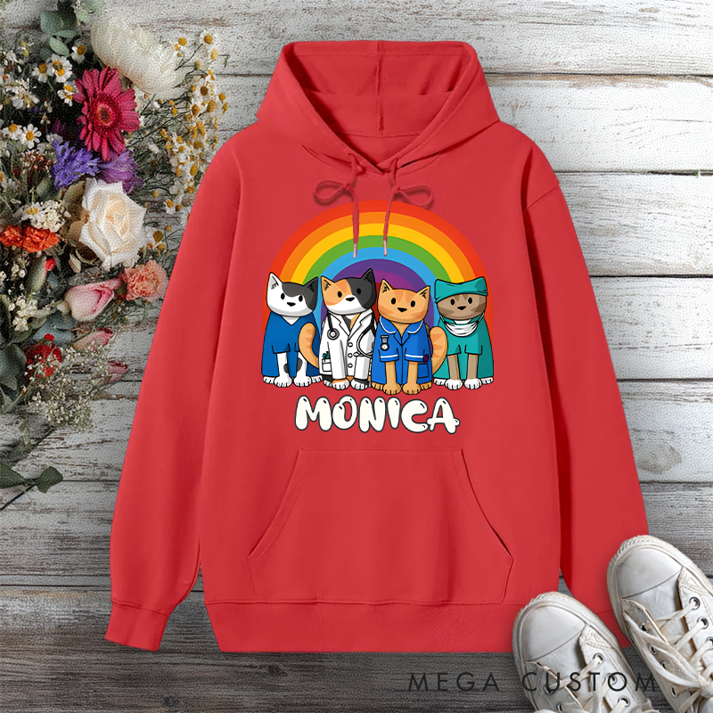 Personalized Hoodies for Nurse Medical Cats Under the Rainbow Description Design Hoodies International Nurse Day Gift