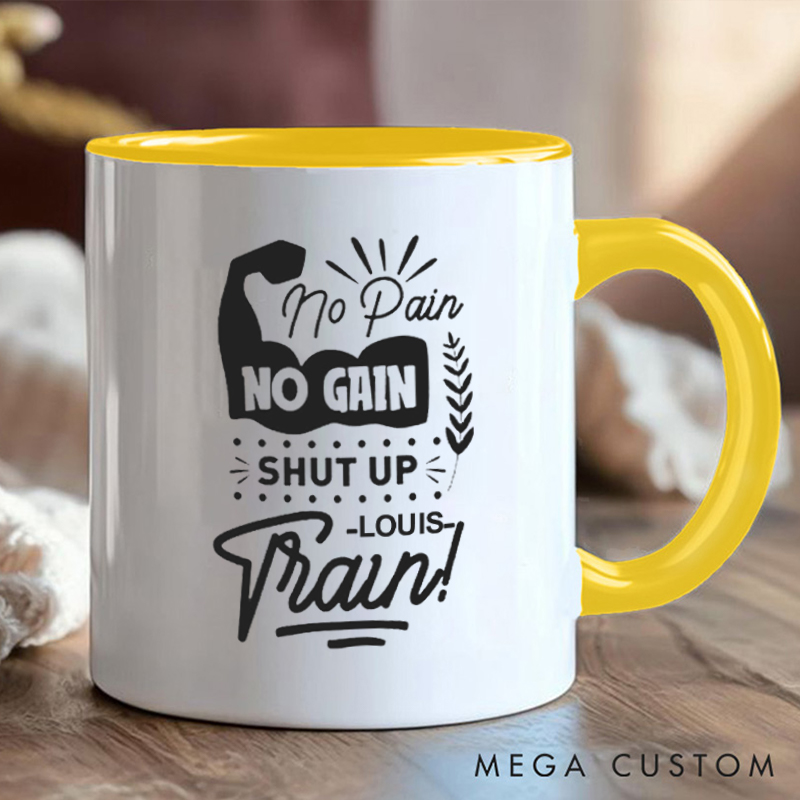 Personalized No Pain No Gain Coffee Mug with Motivation Gift Motivational Coffee Cup for Fitness Enthusiasts Bodybuilders and Gym Lovers