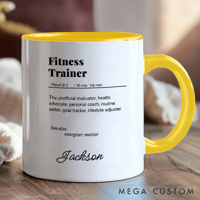 Personalized Fitness Trainer Definition Coffee Mug with Coach Gift Motivational Coffee Cup for Fitness Enthusiasts Bodybuilders and Gym Lovers