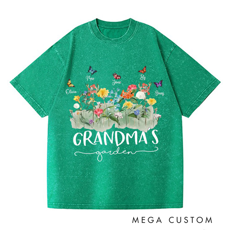 Personalized Grandma's Garden Washed T-Shirts Gardening Shirt Custom Mom Shirt Mother's Day Gift