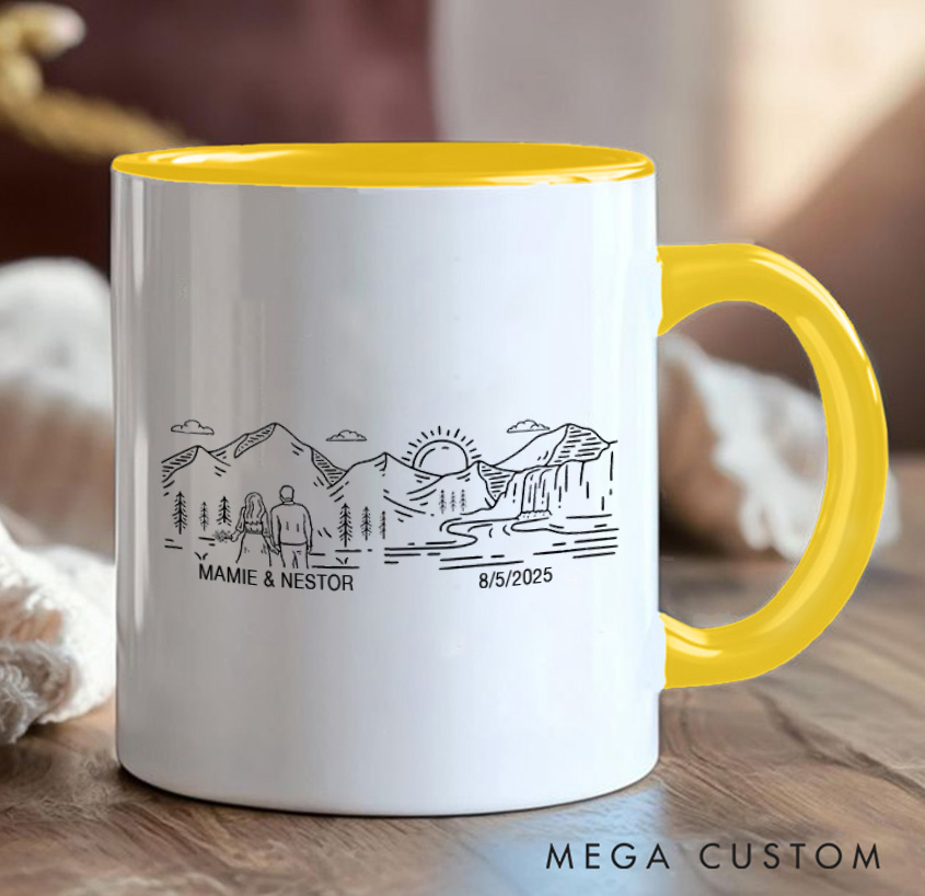 Personalized Mountain Couples Mug Adventurers Camping Hiking Unique Favor Mug Gift for Outdoors Nature Lovers