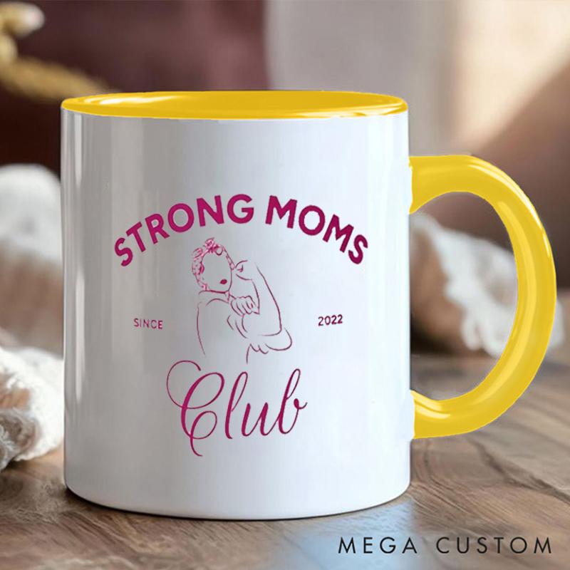 Personalized Strong Moms Club Mug with Celebrating Motherhood and Strength Gift Motivational Coffee Cup for Fitness Enthusiasts Bodybuilders and Gym Lovers