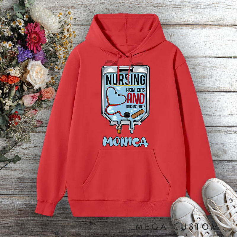 Personalized Hoodies for Nurse Nursing Fixin' Cuts and Stickin' Butts Design Hoodies International Nurse Day Gift
