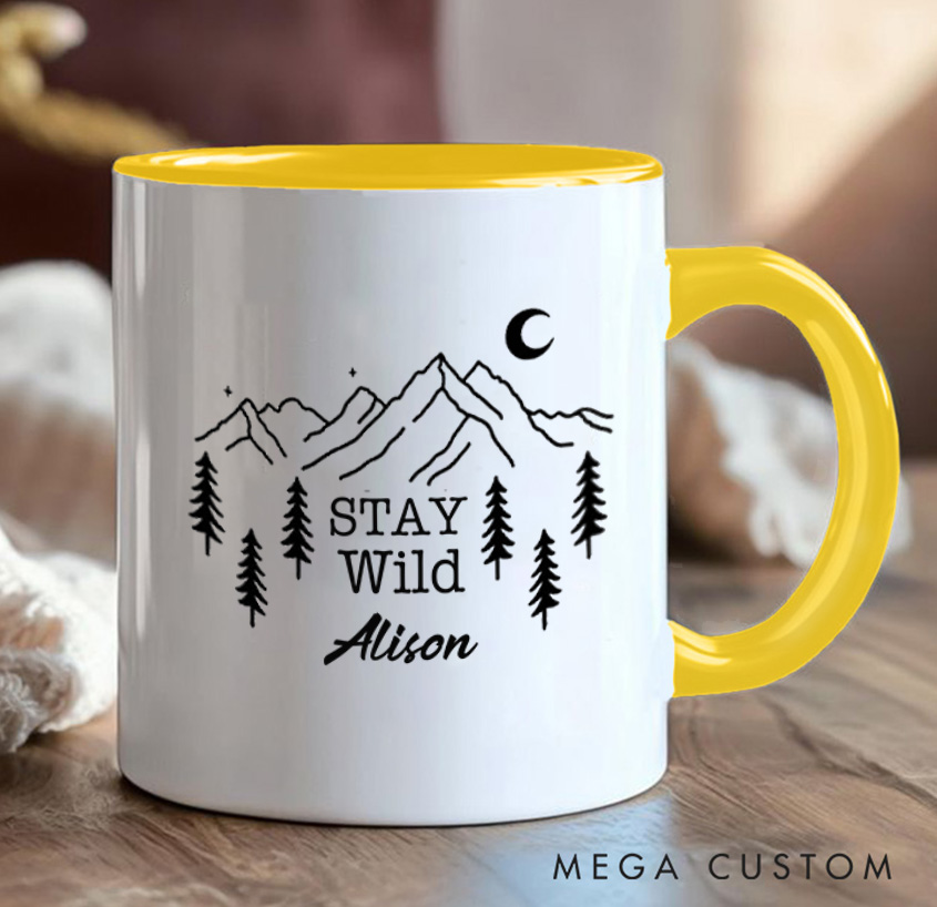 Personalized Stay Wild Mug Camping Mountain Hiking Mug Gift for Outdoors Nature Lovers