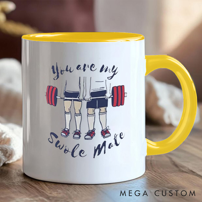 Personalized Funny Gym Partner Coffee Cup Mug with Double Sided Swole Mate Gift Motivational Coffee Cup for Fitness Enthusiasts Bodybuilders and Gym Lovers