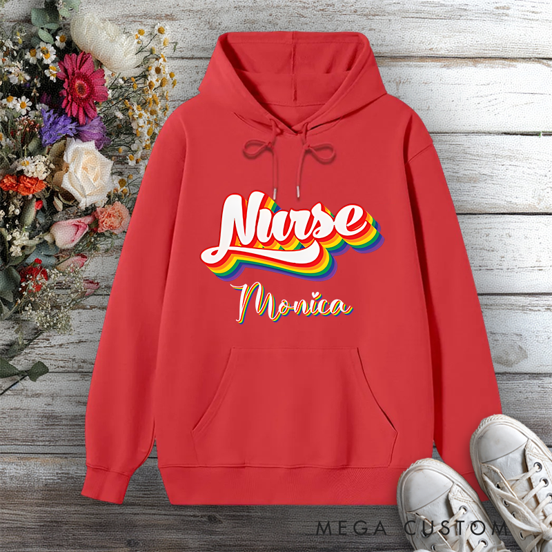 Personalized Hoodies for Nurse Rainbow Nurse Pride Design Hoodies International Nurse Day Gift