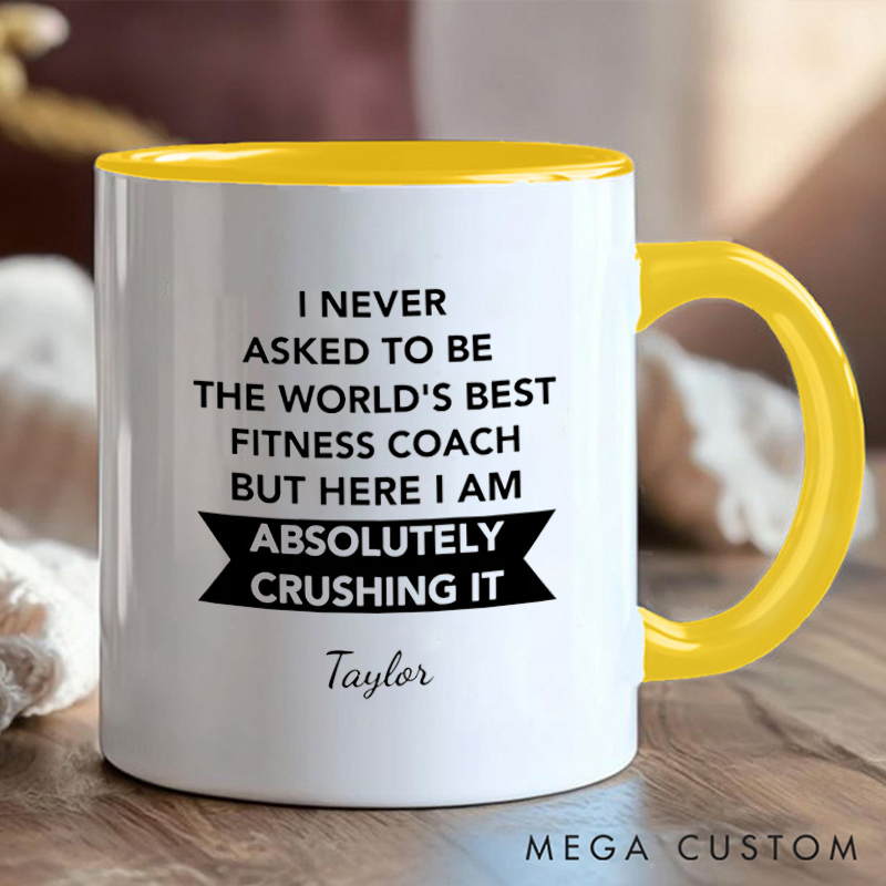 Personalized Worlds Best Fitness Coach Coffee Cup Mug with Motivational Quote Gift for Fitness Enthusiasts Bodybuilders and Gym Lovers