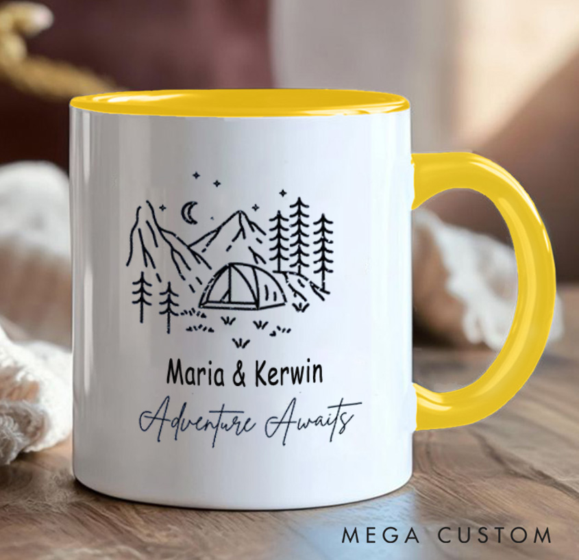 Personalized Couple Camping Mug Mountain Adventure Awaits Hiking Mug Gift for Travel Outdoors Lovers