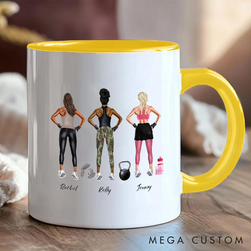 Personalized Fitness Squad Coffee Cup Mug with Gym Partner Names Gift for Fitness Enthusiasts Bodybuilders and Gym Lovers