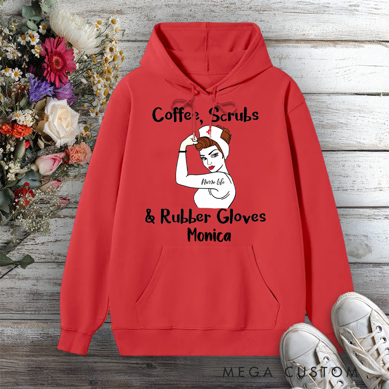 Personalized Hoodies for Nurse Coffee Scrubs Rubber Gloves Design Hoodies International Nurse Day Gift