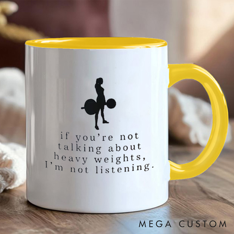 Personalized Heavy Weights Coffee Cup Mug with Funny Gym Quote for Fitness Enthusiasts Bodybuilders and Gym Lovers