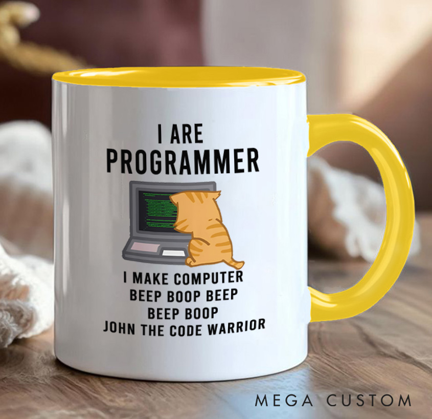 Personalized Funny Cat Programmer Mug Technology Computer Enthusiasts Gift for IT Geek Nerd Lovers